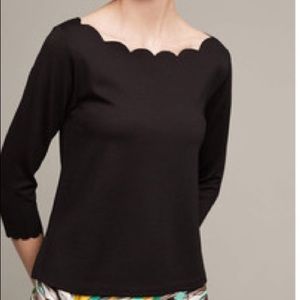 Anthropologie Eri + Ali black scallop neck top